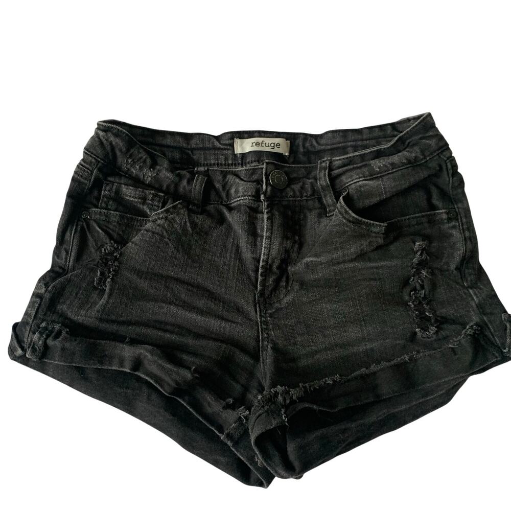 Refuge Womens Sz 2 Black Stretch Denim Cut Off Cuffed Jean Shorts 2" Inseam